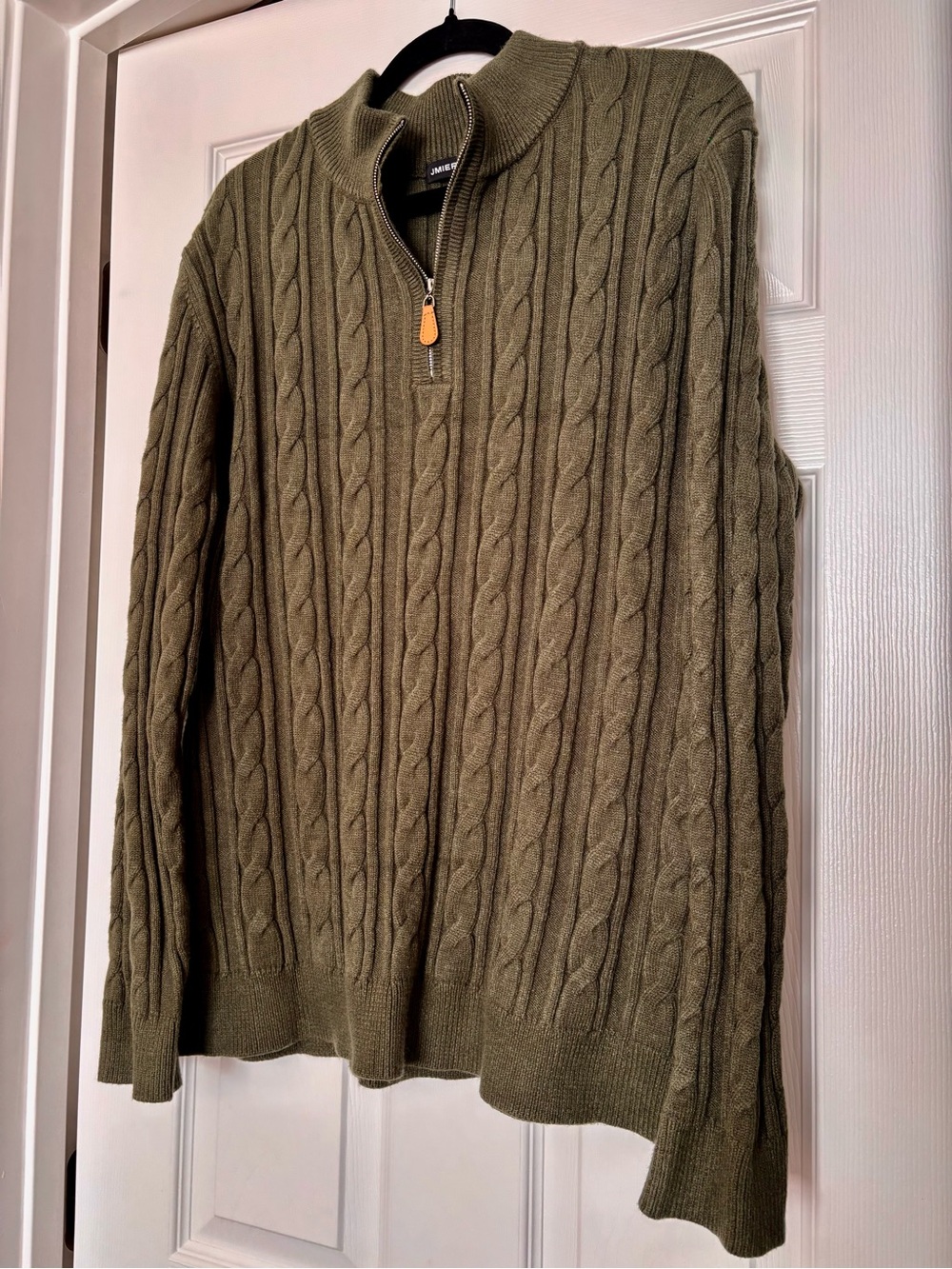 Men's Olive Cable Quarter-Zip Sweater by Jmierr